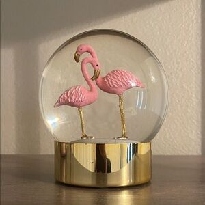 Pink Flamingo Snow Globe with Gold Glitter